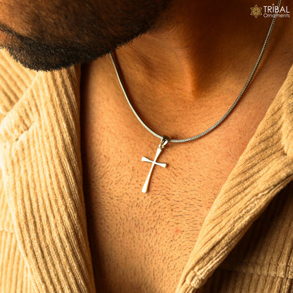 Elegant unisex 925 sterling silver holy cross pendant by TRIBAL ORNAMENTS, featuring a unique, stylish design for jewelry gifts.