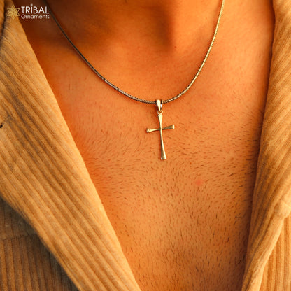 Elegant 925 sterling silver holy cross pendant by Tribal Ornaments, unisex design with intricate detailing, perfect as a gift jewelry piece.