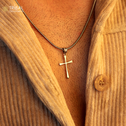 Elegant 925 sterling silver holy cross pendant by TRIBAL ORNAMENTS, unisex exclusive gift jewelry with intricate design.