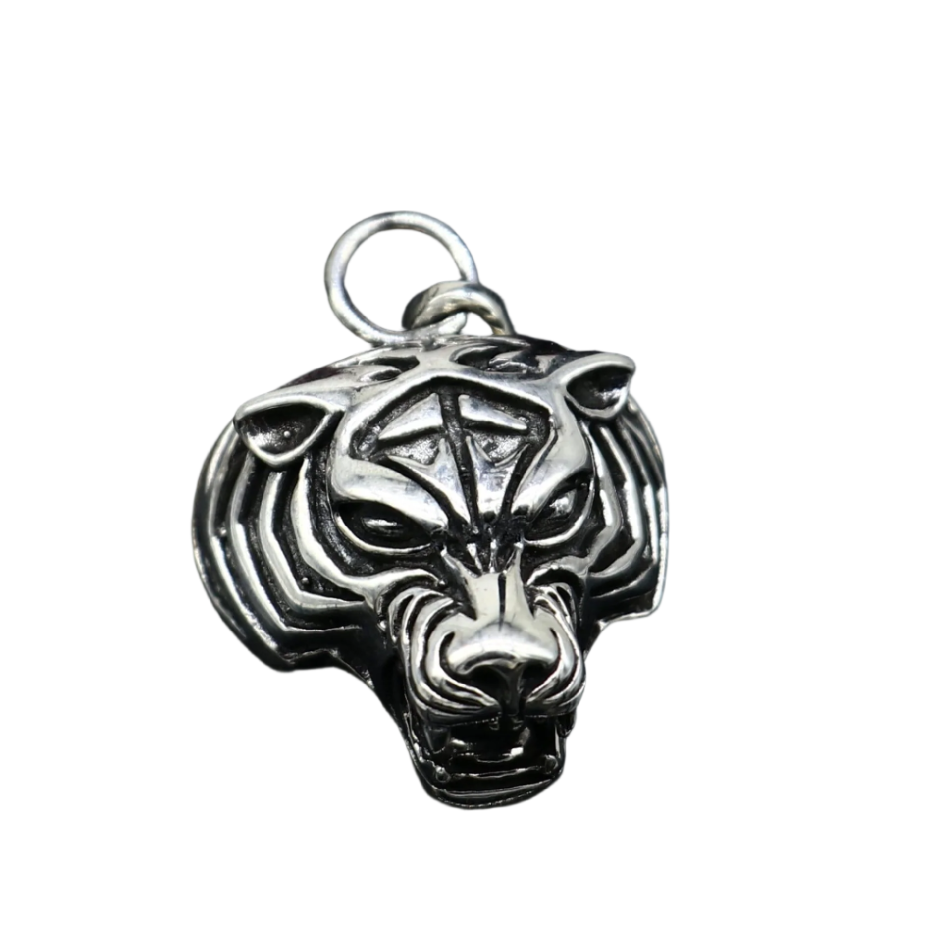 Elegant divine 925 sterling silver handmade tiger face design pendant solid pendant, best unisex gifting jewelry from india ssp1458 - TRIBAL ORNAMENTS