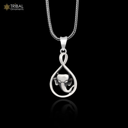 925 sterling silver Lord Ganesha pendant, handmade unisex jewelry with intricate tribal design, stylish and divine religious jewelry.