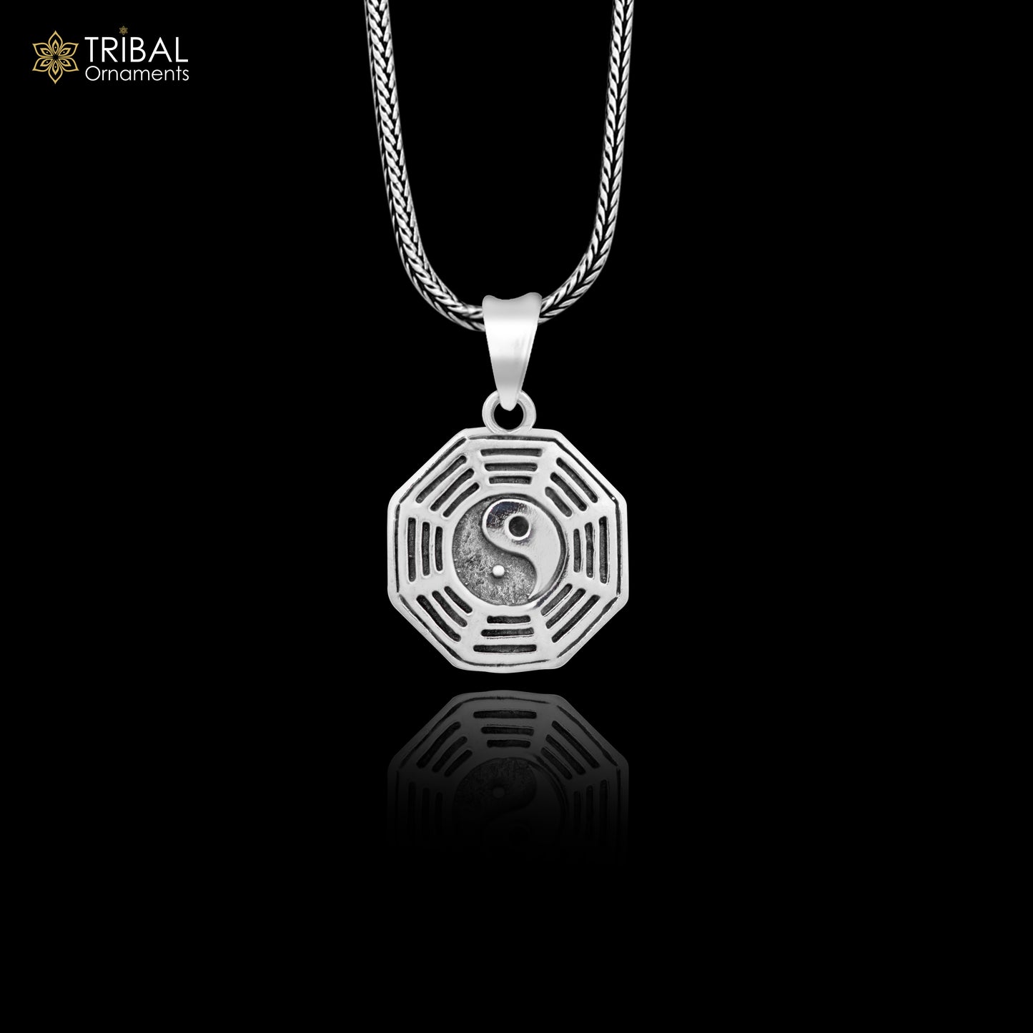 Sterling silver unisex pendant with round tribal design, personalized gift jewelry by TRIBAL ORNAMENTS.