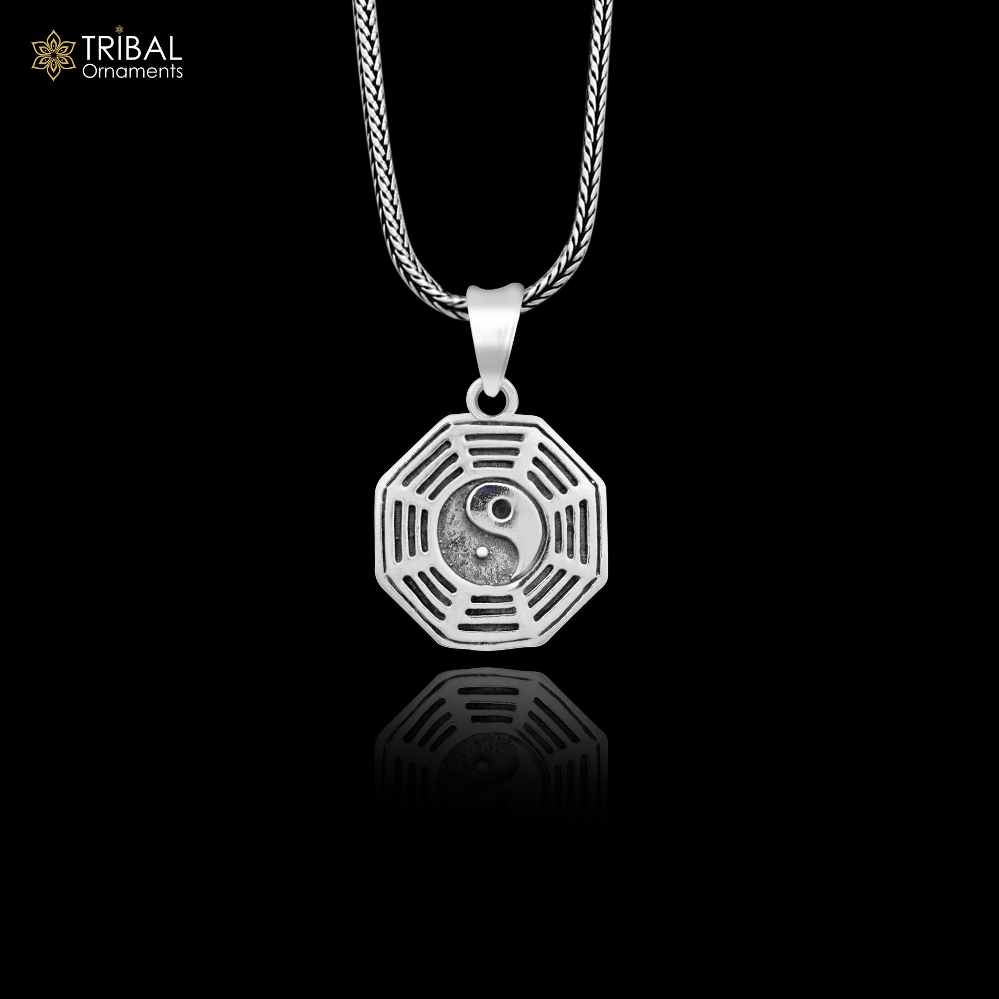 Sterling silver unisex pendant with round tribal design, personalized gift jewelry by TRIBAL ORNAMENTS.