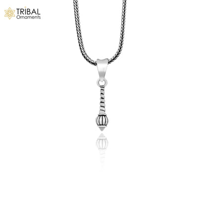 Sterling silver Hanuman mace pendant with bgota/gada sakha design, unisex tribal jewelry by TRIBAL ORNAMENTS.
