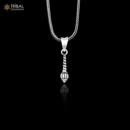 Sterling silver Hanuman mace pendant with Bgota/Gada Sakha design, unisex tribal jewelry, stylish and unique gift accessory.
