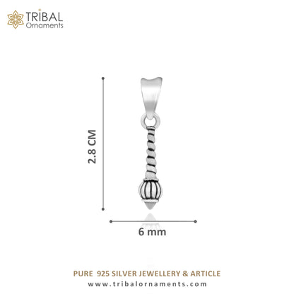 Sterling silver Hanuman mace pendant with Bgota Gada Sakha design, unisex style, crafted by Tribal Ornaments.