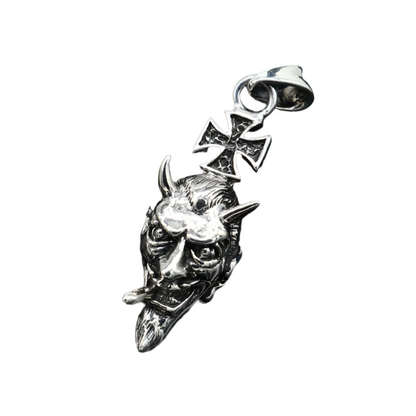 925 sterling silver Devil cross pendant by TRIBAL ORNAMENTS, stylish unisex hip-hop jewelry with intricate tribal design.