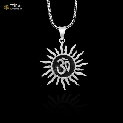 925 sterling silver Aum OM pendant by Tribal Ornaments, handmade unisex jewelry with intricate cross design, ideal for gifting.