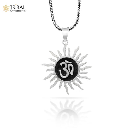 Sterling silver Aum OM pendant by Tribal Ornaments, handcrafted unisex jewelry with intricate cross design, perfect for gifting.