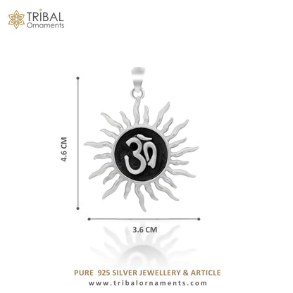 Sterling silver Aum pendant by TRIBAL ORNAMENTS featuring handcrafted unisex OM design, intricate cross details, and stunning jewelry style.