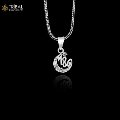 Sterling silver 786 pendant by TRIBAL ORNAMENTS featuring a unique unisex design, handmade Indian jewelry.