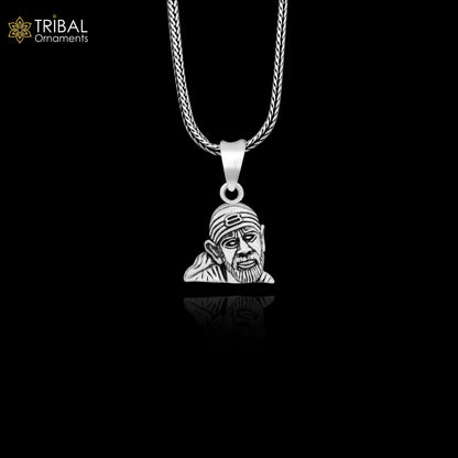 Sterling silver Sai Baba pendant by Tribal Ornaments, handmade unisex jewelry with detailed idol design and personalized style.