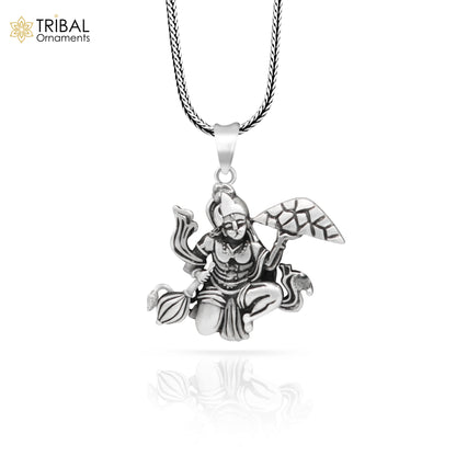 Sterling silver Hanuman idol pendant with mount, handcrafted tribal jewelry featuring detailed craftsmanship and divine imagery.