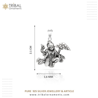 Handmade 92.5 sterling silver Hanuman idol pendant with mount, detailed craftsmanship, perfect for gifting or jewelry collection.