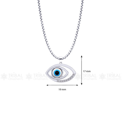 Pure 925 sterling silver evil eyes pendant with CZ stone from Tribal Ornaments, featuring a detailed evil eye design.