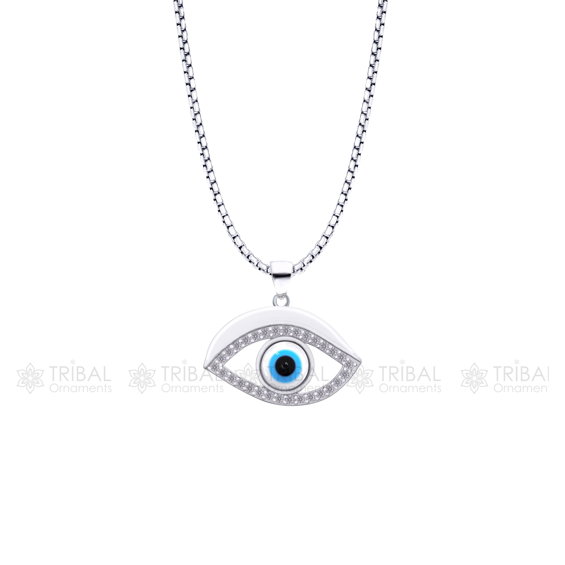 PURE 925 sterling silver evil eyes pendant with CZ stone nsp796 - TRIBAL ORNAMENTS