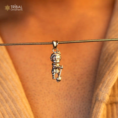 Sterling silver Lord Bal Hanuman pendant by TRIBAL ORNAMENTS, handmade Hindu deity jewelry, unisex design, intricate craftsmanship.