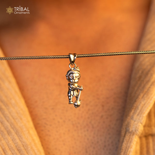 Sterling silver Lord Bal Hanuman pendant by TRIBAL ORNAMENTS, handmade Hindu deity jewelry, unisex design, intricate craftsmanship.
