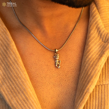 925 sterling silver Lord Bal Hanuman pendant, handmade unisex Hindu god jewelry, detailed tribal ornament design.