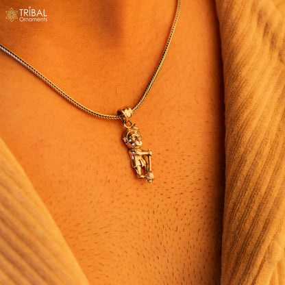 Sterling silver Lord Bal Hanuman pendant by TRIBAL ORNAMENTS, handcrafted Hindu god jewelry, unisex design for gifting.