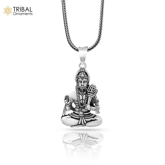 Pure 925 sterling silver handmade Hindu god Lord blessing Hanuman pendant, amazing designer Divine pendant unisex gifting jewelry nsp440 - TRIBAL ORNAMENTS