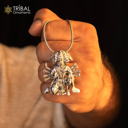 925 sterling silver Lord Panchmukhi Hanuman pendant, handmade designer Hindu jewelry, unisex spiritual gift accessory.