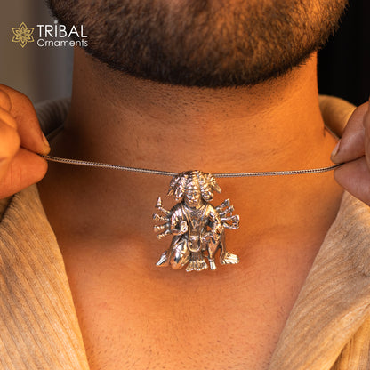 925 sterling silver Lord Panchmukhi Hanuman pendant showcasing intricate Hindu deity design, handmade unisex jewelry by Tribal Ornaments