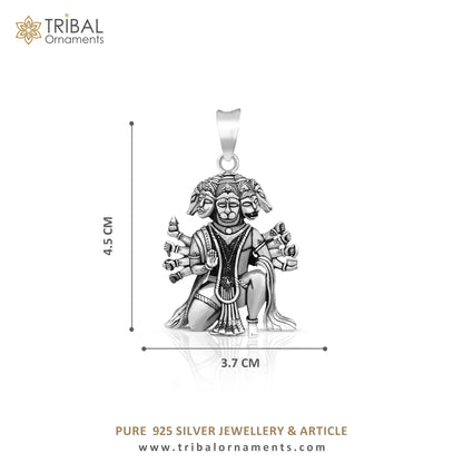 Sterling silver Lord Panchmukhi Hanuman pendant, handmade Hindu jewelry, unisex design, tribal ornaments brand.