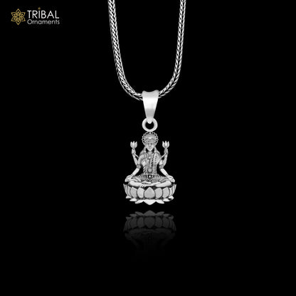 Sterling silver Goddess Mahalaxmi pendant by TRIBAL ORNAMENTS, handmade unisex Hindu jewelry, detailed designer pendant for gifting