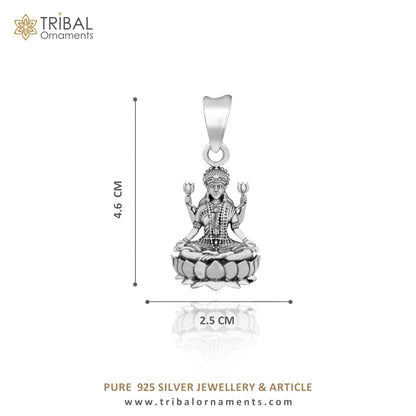 Sterling silver Mahalaxmi goddess pendant by Tribal Ornaments, handmade unisex Hindu jewelry, perfect for gifting.