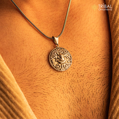 925 sterling silver Lord Ganesha pendant by TRIBAL ORNAMENTS, handmade unisex jewelry with intricate tribal design.