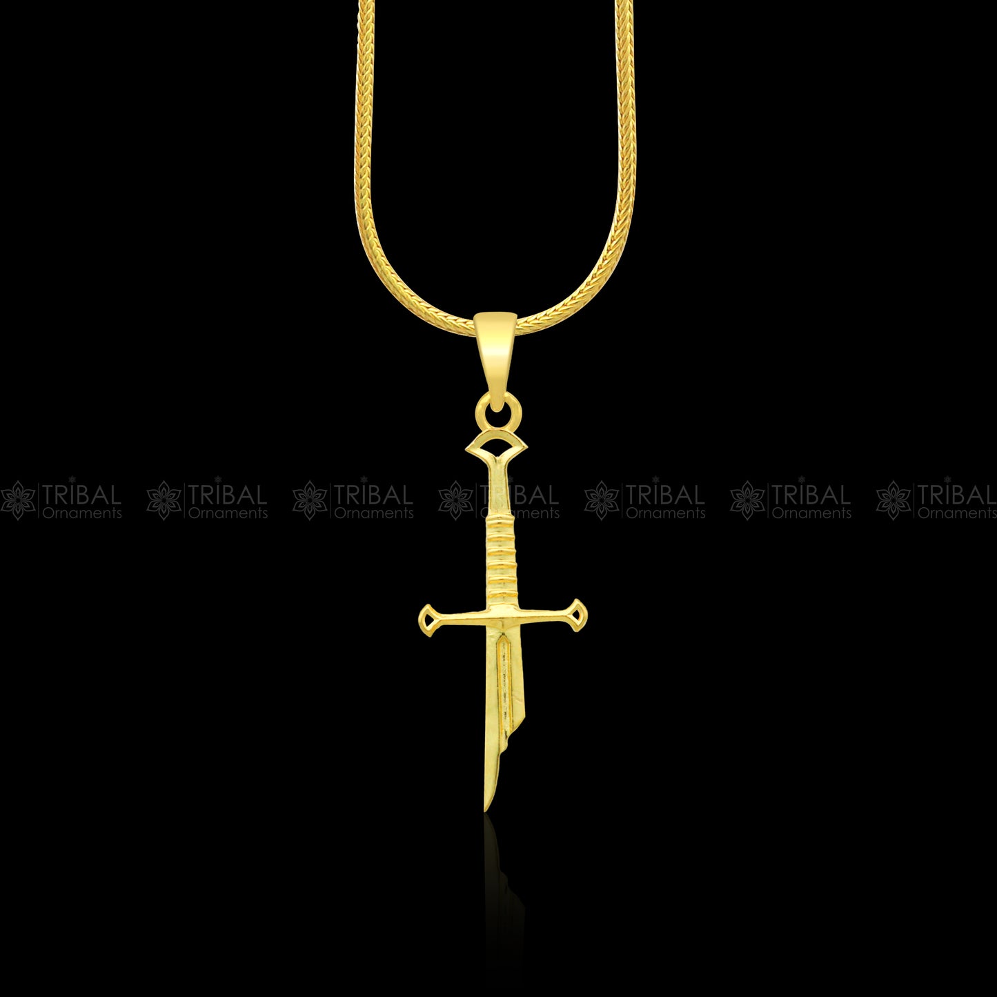 Sterling silver handmade small sword pendant by TRIBAL ORNAMENTS, unisex divine jewelry with intricate design.