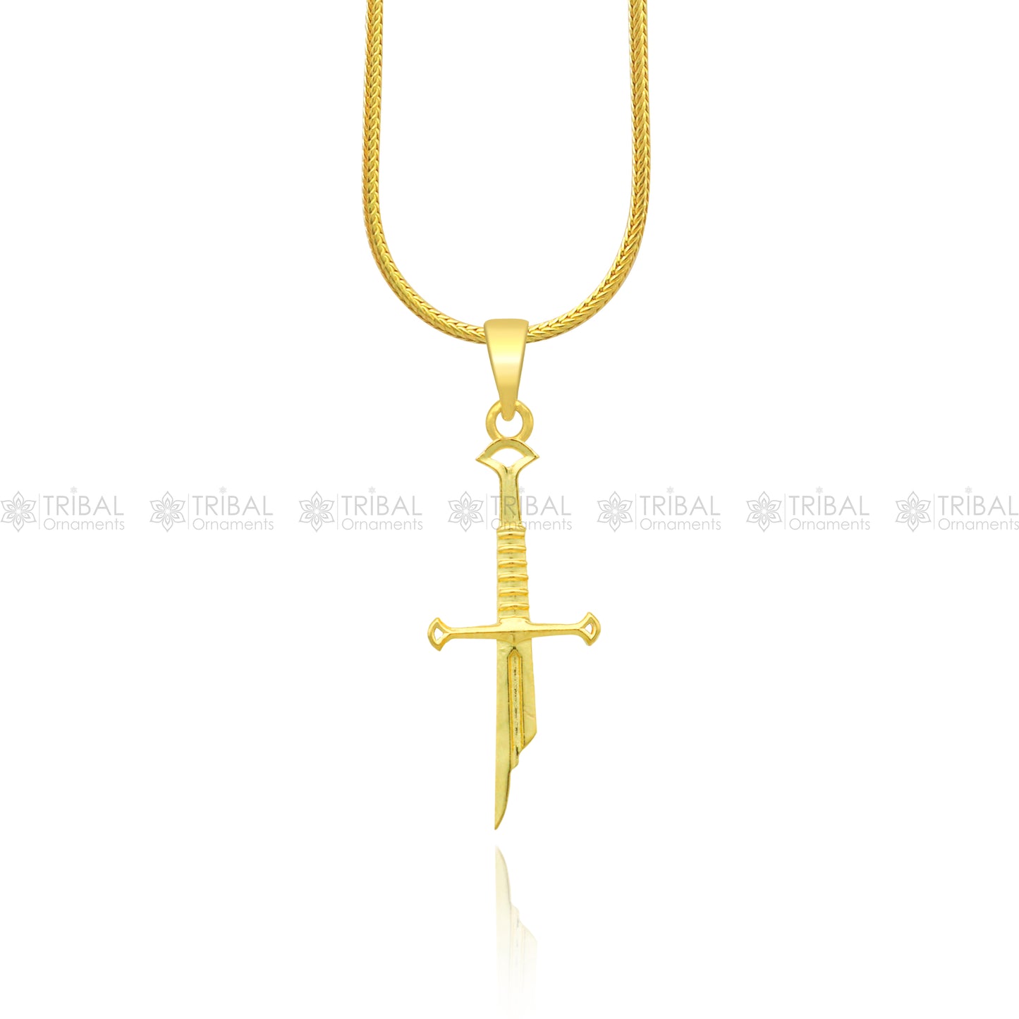Sterling silver handmade small sword pendant by Tribal Ornaments, unisex divine jewelry with intricate design and craftsmanship.