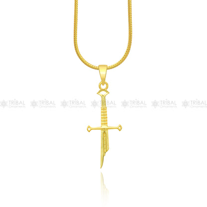 Sterling silver handmade small sword pendant by Tribal Ornaments, unisex divine jewelry with intricate design and craftsmanship.