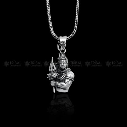 Handmade 925 sterling silver Lord Maha Deva (Mahakal) pendant by Tribal Ornaments featuring intricate tribal design.