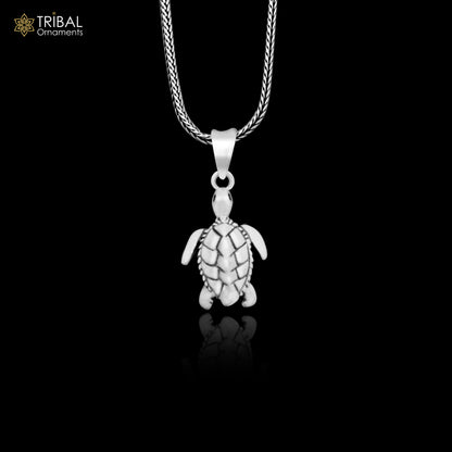 Sterling silver Tortoise pendant necklace by Tribal Ornaments, featuring a detailed tortoise design symbolizing wisdom and stability.