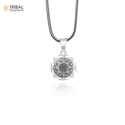 925 sterling silver Shri Yantram pendant by Tribal Ornaments, unique unisex jewelry with intricate traditional design.