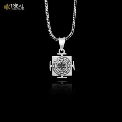 Sterling silver Shri Yantram pendant by Tribal Ornaments, featuring a unique unisex design, perfect for gifting jewelry.