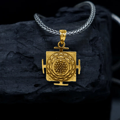 925 sterling silver Shri Yantram pendant with unique tribal design, unisex jewelry piece from Tribal Ornaments.