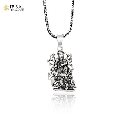 Sterling silver goddess Mahakali or Kali Maa pendant, unisex tribal jewelry, featuring divine Kali Devi design for protection.