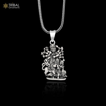 Sterling silver goddess Mahakali or Kali Maa pendant for protection, unisex jewelry, detailed divine Kali Devi design by Tribal Ornaments.