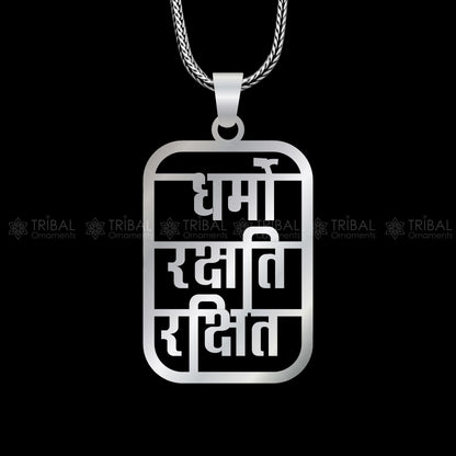 Handmade 925 sterling silver Dharmo Rakshathi Rakshitaha pendant by Tribal Ornaments, featuring intricate tribal design and craftsmanship.