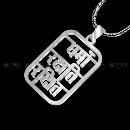 Handmade 925 sterling silver Dharmo Rakshathi Rakshitaha pendant from TRIBAL ORNAMENTS, featuring intricate tribal design.