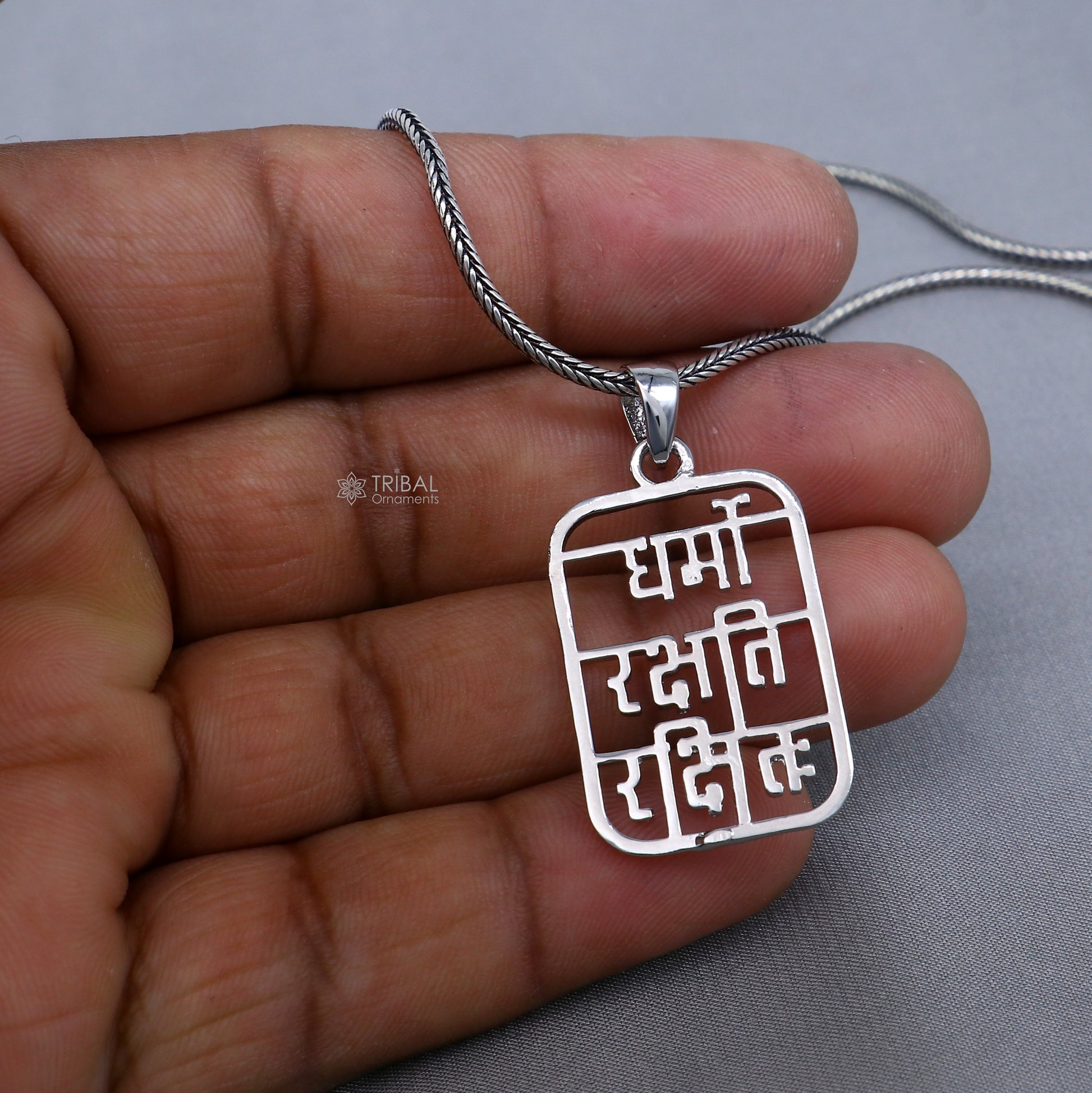 925 sterling silver handmade" Dharmo rakshathi rakshitaha " pendant nsp889 - TRIBAL ORNAMENTS