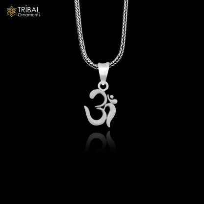 Sterling silver Divine 'Aum' OM pendant from TRIBAL ORNAMENTS, handcrafted tribal jewelry with good luck symbol and intricate design.