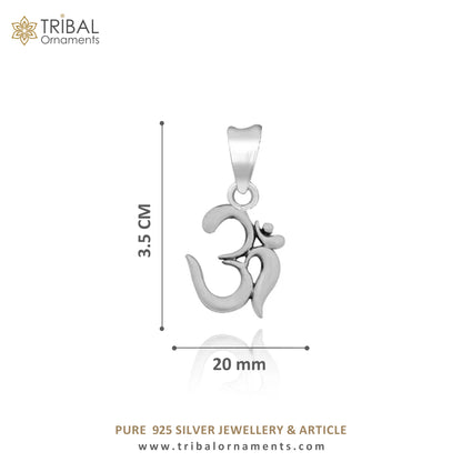 925 sterling silver Divine 'Aum' OM pendant from TRIBAL ORNAMENTS, handmade tribal jewelry with good luck symbolism.