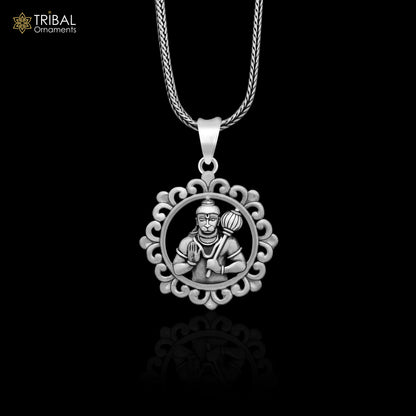 Sterling silver Lord Hanuman pendant by Tribal Ornaments, handmade Hindu deity jewelry, unisex divine Bajarangbali pendant.