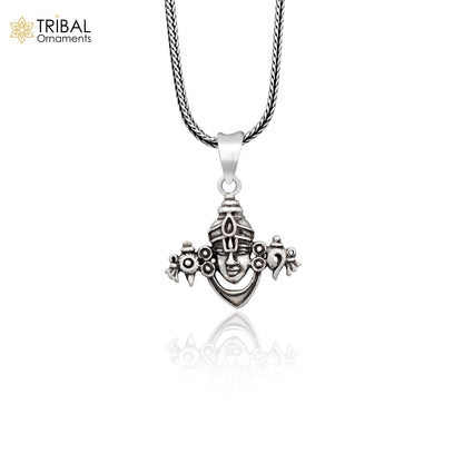 Unisex 925 sterling silver Lord Tirupati Balaji Venketshwara pendant with Hindu god idol, handmade tribal ornament, divine jewelry.