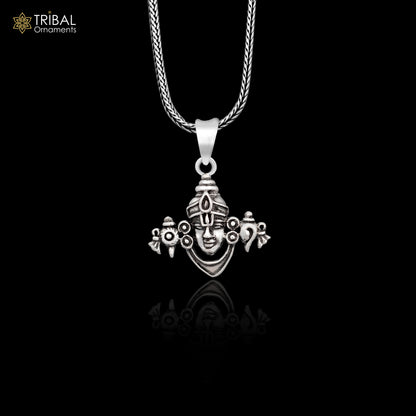 Sterling silver Lord Tirupati Balaji pendant by Tribal Ornaments, handmade Hindu idol jewelry, unisex divine gift accessory.