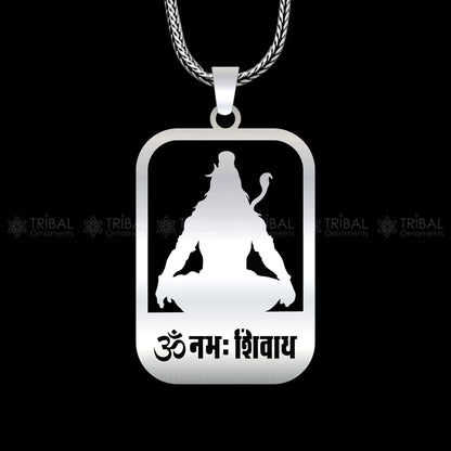 Sterling silver handmade Aum Namah Shivay locket pendant featuring Shiv mantra, crafted by TRIBAL ORNAMENTS.